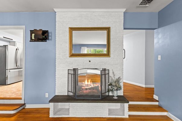 Fireplace, Interior, Kitchen, Wood Texture Flooring
