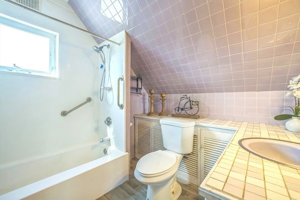Bathroom, Interior, Tile Countertops, Wood Texture Flooring