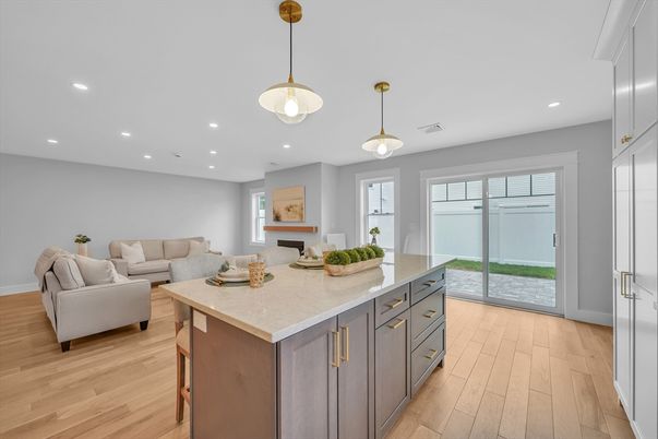 Interior, Kitchen, Living room, Pendant Lights, Recessed Lighting, Wood Texture Flooring