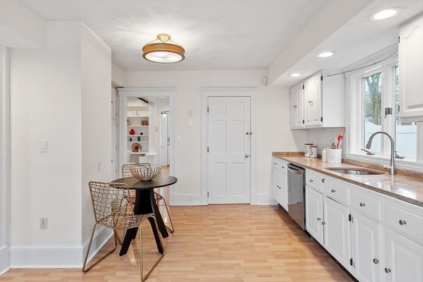 Interior, Kitchen, Recessed Lighting, Wood Texture Flooring