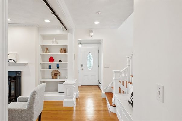 Fireplace, Interior, Recessed Lighting, Wood Texture Flooring