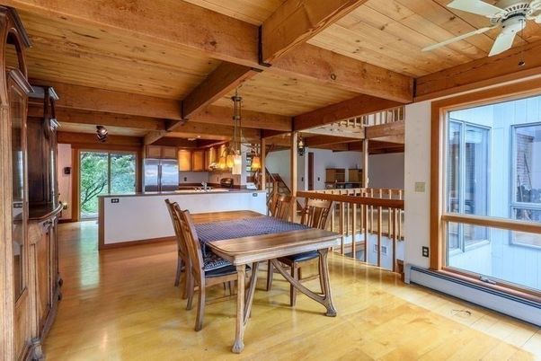 Dining room, Interior, Kitchen, Pendant Lights, Wooden Beams, Wooden Ceilings, Wood Texture Flooring