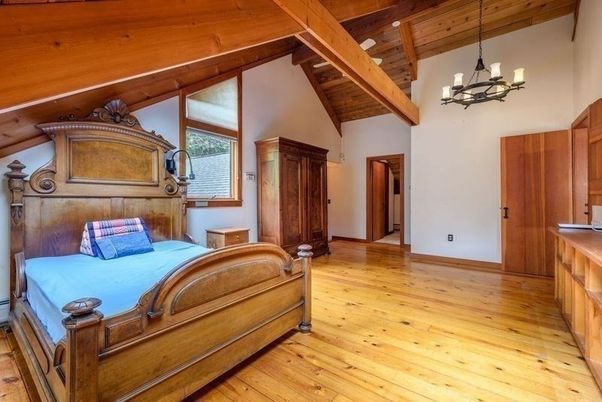 Bedroom, Chandelier, Interior, Wooden Beams, Wooden Ceilings, Wood Texture Flooring