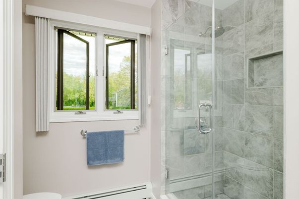 Bathroom, Glass Shower, Interior, Marble Walls