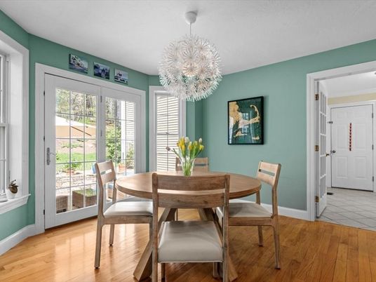 Chandelier, Dining room, Interior, Wood Texture Flooring