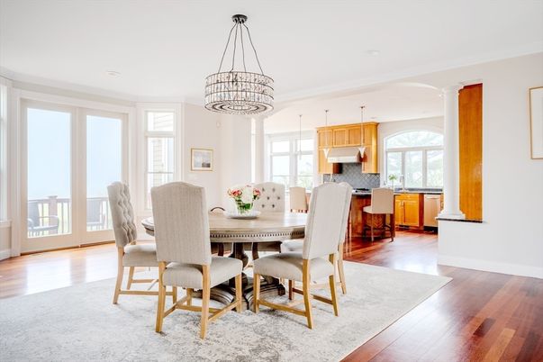 Chandelier, Dining room, Interior, Kitchen, Pendant Lights, Recessed Lighting, Wood Texture Flooring