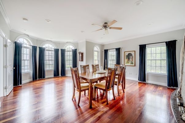 Dining room, Interior, Recessed Lighting, Wood Texture Flooring