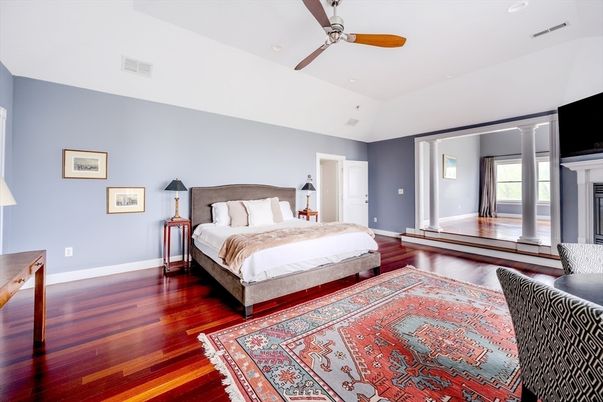 Bedroom, Fireplace, Interior, Wood Texture Flooring