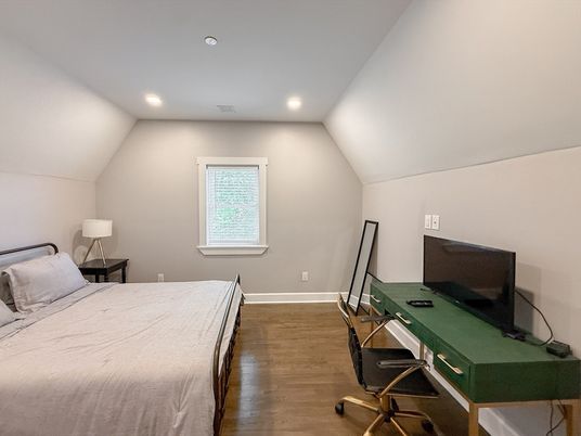 Bedroom, Home Office, Interior, Recessed Lighting, Wood Texture Flooring