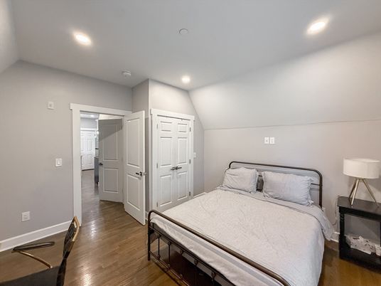 Bedroom, Interior, Recessed Lighting, Wood Texture Flooring