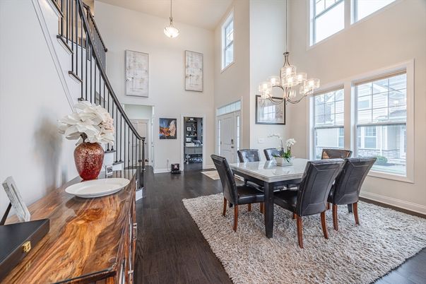 Chandelier, Dining room, Interior, Pendant Lights, Wood Texture Flooring