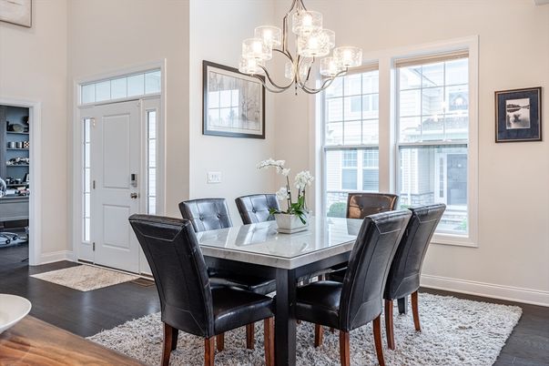 Chandelier, Dining room, Interior, Wood Texture Flooring