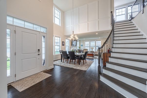 Chandelier, Dining room, Interior, Recessed Lighting, Wood Texture Flooring