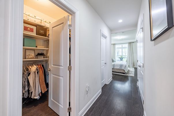 Bedroom, Interior, Recessed Lighting, Walk-in Closets, Wood Texture Flooring