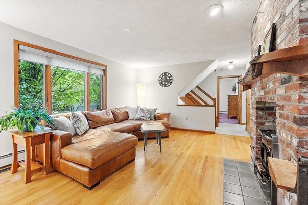 Fireplace, Interior, Living room, Stone Walls, Wood Texture Flooring