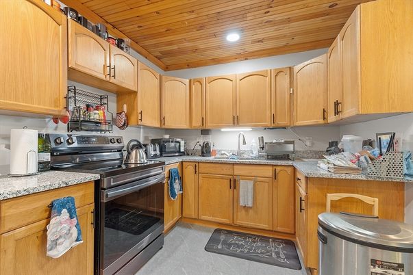 Interior, Kitchen, Recessed Lighting, Stainless Steel Appliances, Wooden Ceilings