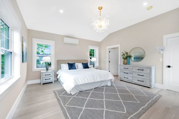 Bedroom, Chandelier, Interior, Pendant Lights, Recessed Lighting, Wood Texture Flooring