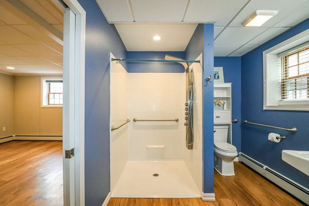 Bathroom, Interior, Recessed Lighting, Wood Texture Flooring
