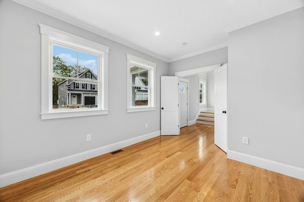 Empty room, Interior, Recessed Lighting, Wood Texture Flooring
