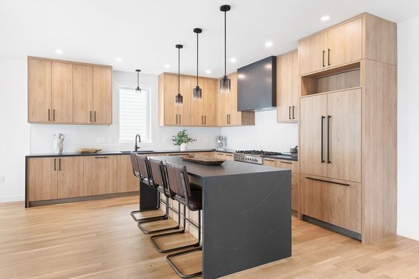 Interior, Kitchen, Pendant Lights, Recessed Lighting, Wood Texture Flooring