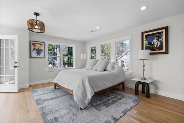 Bedroom, Interior, Recessed Lighting, Wood Texture Flooring