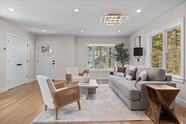 Interior, Living room, Recessed Lighting, Wood Texture Flooring