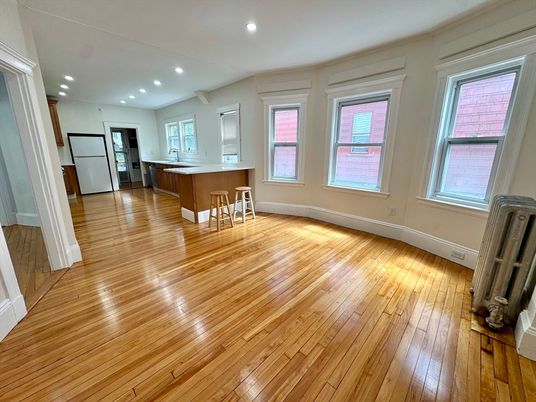 Empty room, Interior, Kitchen, Recessed Lighting, Wood Texture Flooring