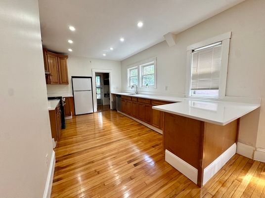 Interior, Kitchen, Recessed Lighting, Wood Texture Flooring