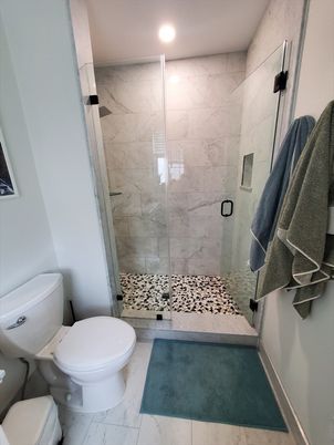 Bathroom, Glass Shower, Interior, Marble, Marble Walls, Recessed Lighting