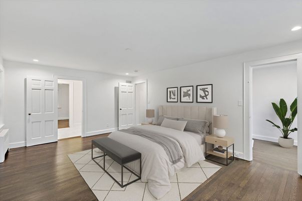 Bedroom, Interior, Recessed Lighting, Wood Texture Flooring