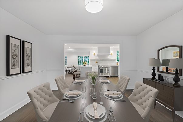 Dining room, Interior, Kitchen, Recessed Lighting, Stainless Steel Appliances, Wood Texture Flooring