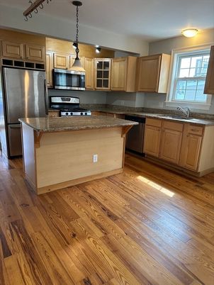 Interior, Kitchen, Pendant Lights, Stainless Steel Appliances, Wood Texture Flooring