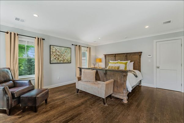 Bedroom, Interior, Recessed Lighting, Wood Texture Flooring