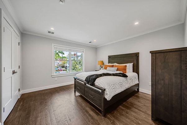 Bedroom, Interior, Recessed Lighting, Wood Texture Flooring