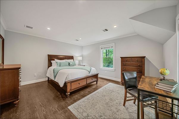 Bedroom, Home Office, Interior, Recessed Lighting, Wood Texture Flooring