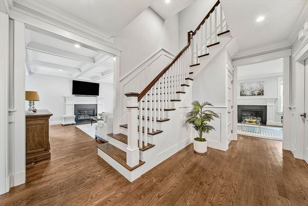 Fireplace, Interior, Recessed Lighting, Wood Texture Flooring