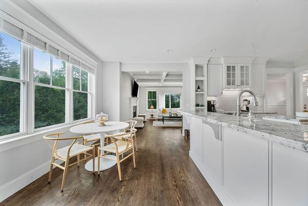 Dining room, Interior, Kitchen, Living room, Recessed Lighting, Wood Texture Flooring
