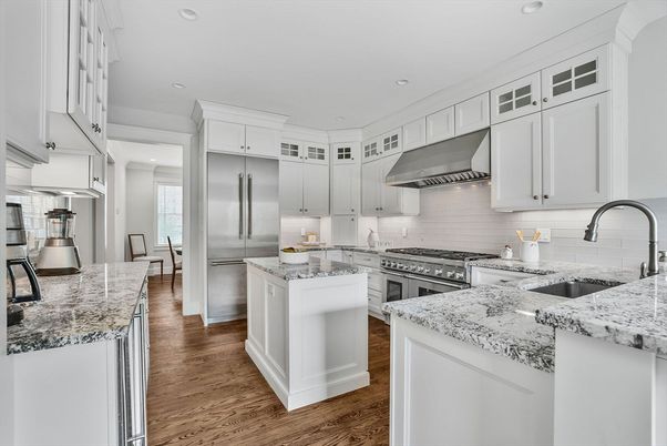 Dining room, Interior, Kitchen, Recessed Lighting, Stainless Steel Appliances, Wood Texture Flooring