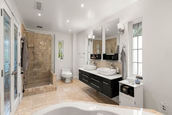 Bathroom, Dual Sink Vanities, Glass Shower, Interior, Recessed Lighting