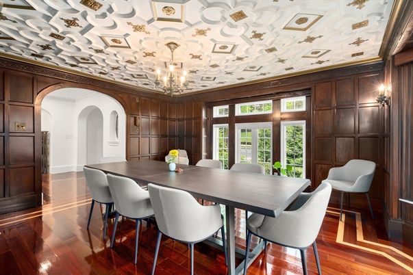 Chandelier, Dining room, Interior, Wood Texture Flooring
