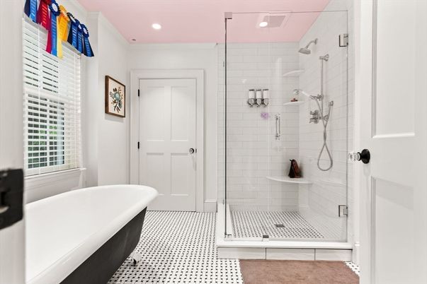 Bathroom, Free Standing Baths, Glass Shower, Interior, Recessed Lighting
