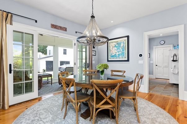 Dining room, Interior, Recessed Lighting, Wood Texture Flooring