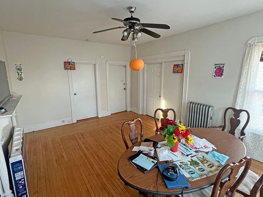 Dining room, Interior, Pendant Lights, Wood Texture Flooring