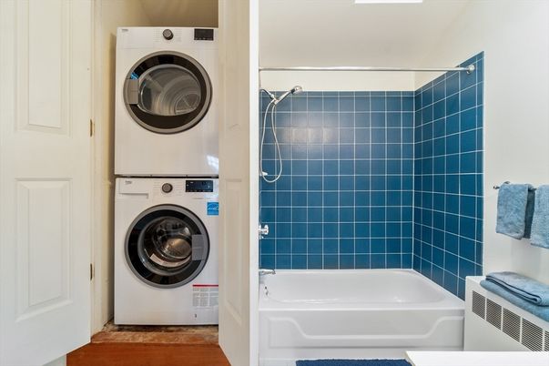 Bathroom, Interior, Utility Closets, Washer, Wood Texture Flooring