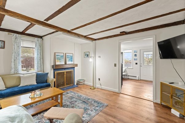 Fireplace, Interior, Living room, Wooden Beams, Wood Texture Flooring