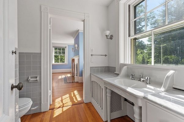 Bathroom, Interior, Tile Countertops, Wood Texture Flooring
