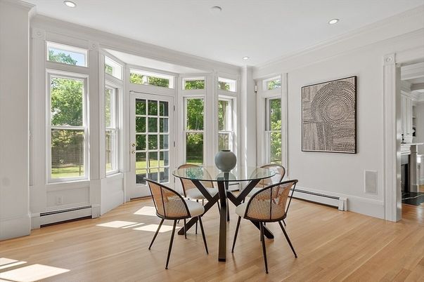 Dining room, Interior, Recessed Lighting, Wood Texture Flooring