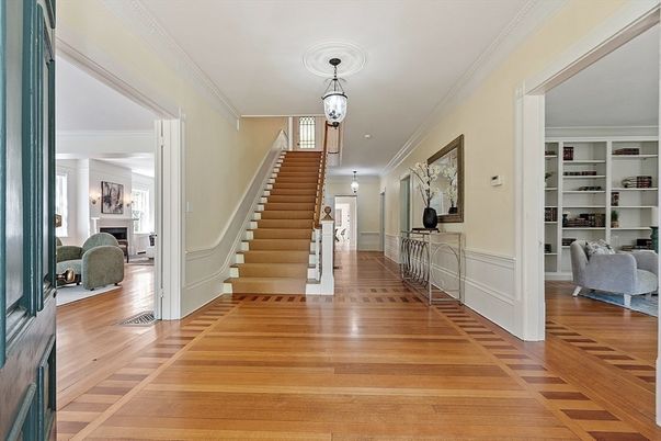 Fireplace, Interior, Pendant Lights, Wood Texture Flooring