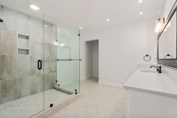 Bathroom, Glass Shower, Interior, Recessed Lighting