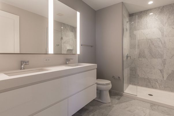 Bathroom, Dual Sink Vanities, Glass Shower, Interior, Recessed Lighting